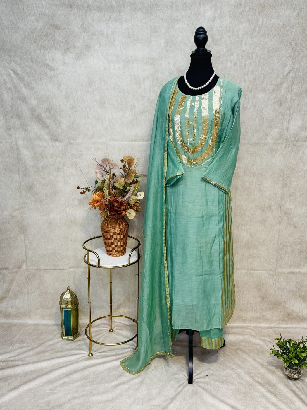 Pure Banarasi Mul Chanderi Suit with Sequence Work